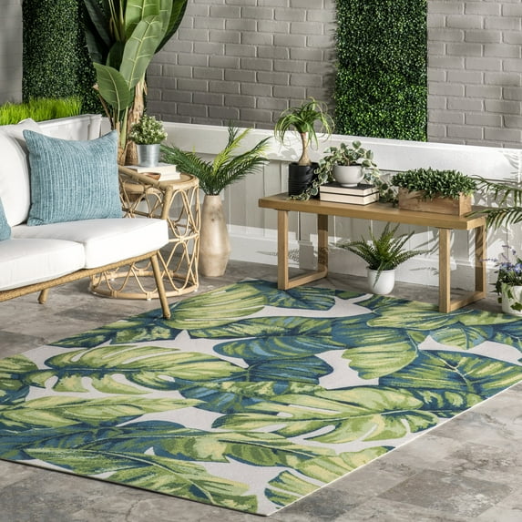 nuLOOM Lisa Floral Indoor/Outdoor Green Multicolor 10' Modern Square Rug