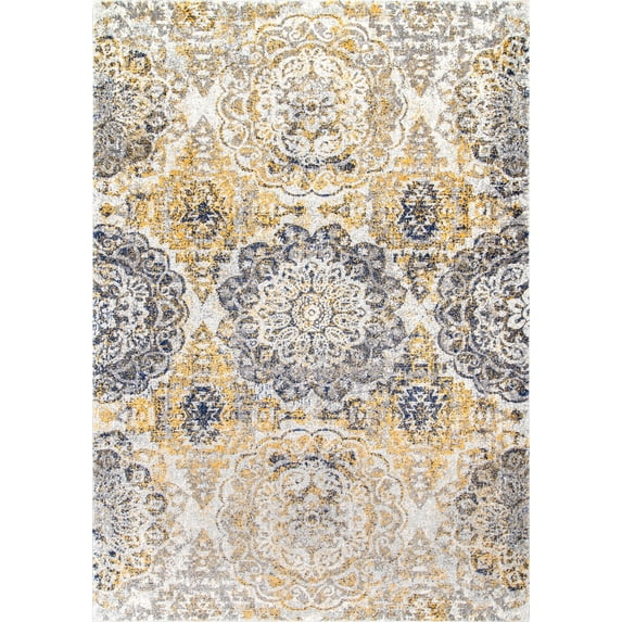 nuLOOM Lita Faded Damask Runner Rug, 2' 8" x 8', Gold