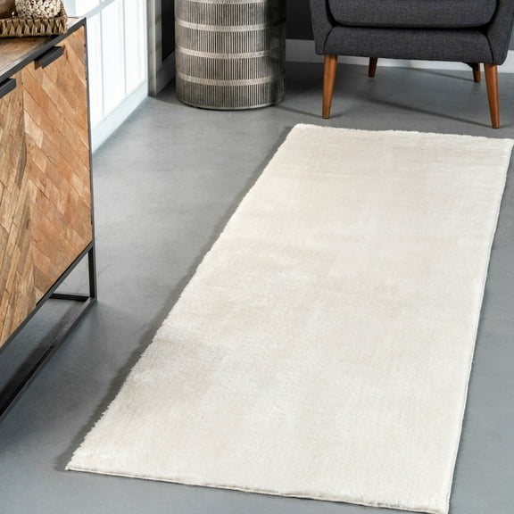 nuLOOM Loni SuperiorWash Solid Machine Washable Shag Area Rug, 2' 6" x 6', Runner, Loni Off-white
