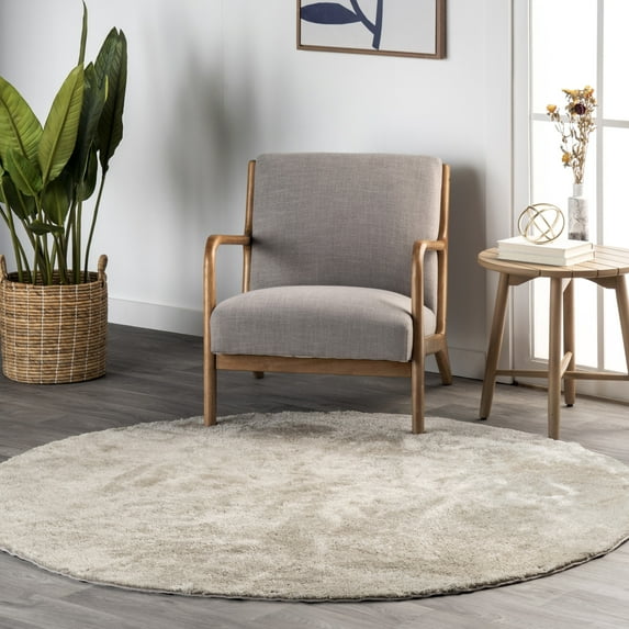 nuLOOM Loni SuperiorWash Solid Machine Washable Shag Area Rug, 4', Round, Loni Beige