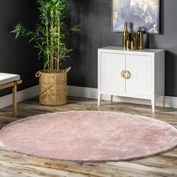nuLOOM Loni SuperiorWash Solid Machine Washable Shag Area Rug, 4', Round, Loni Pink