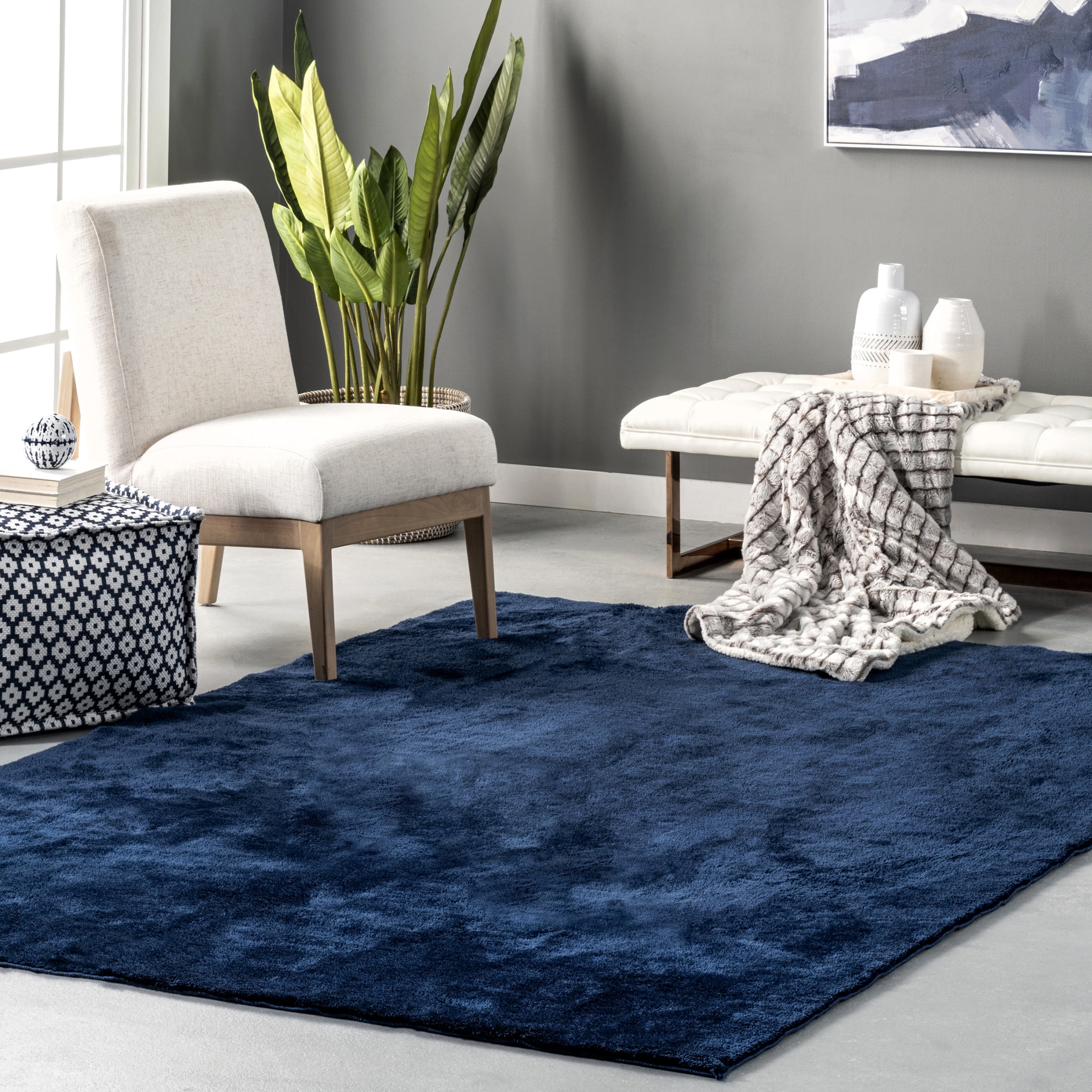 nuLOOM Loni SuperiorWash Solid Machine Washable Shag Area Rug, 4' x 6', Loni Navy
