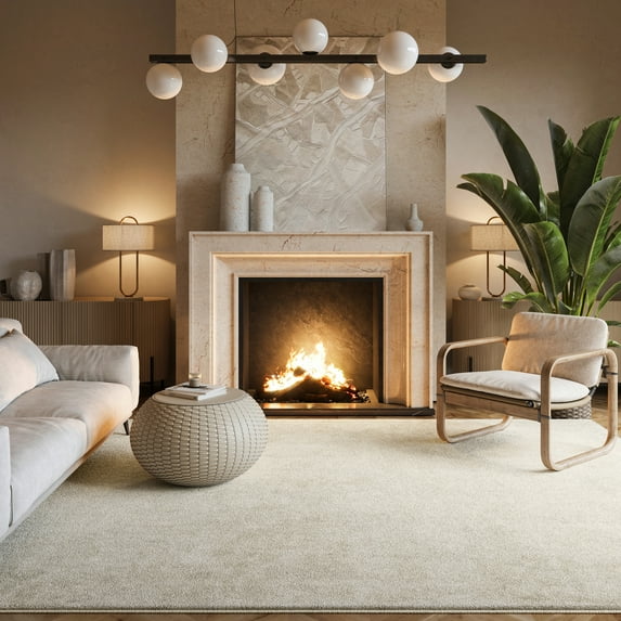 nuLOOM Loni SuperiorWash Solid Machine Washable Shag Area Rug, 5' x 8', Loni Cream