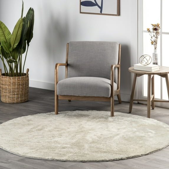 nuLOOM Loni SuperiorWash Solid Machine Washable Shag Area Rug, 6', Round, Loni Cream