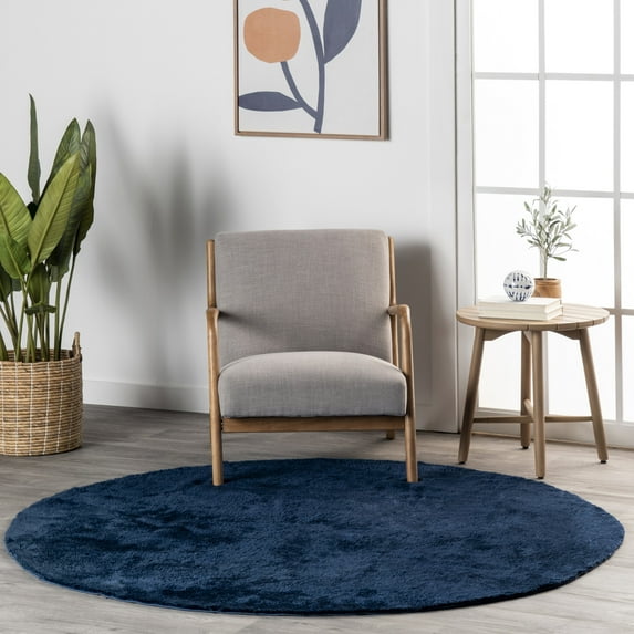 nuLOOM Loni SuperiorWash Solid Machine Washable Shag Area Rug, 6', Round, Loni Navy