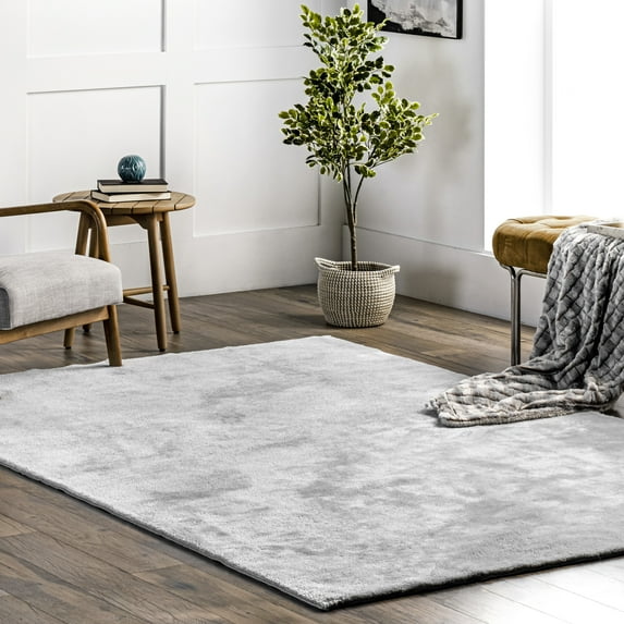 nuLOOM Loni SuperiorWash Solid Machine Washable Shag Area Rug, 6' x 6', Square, Loni Light Grey