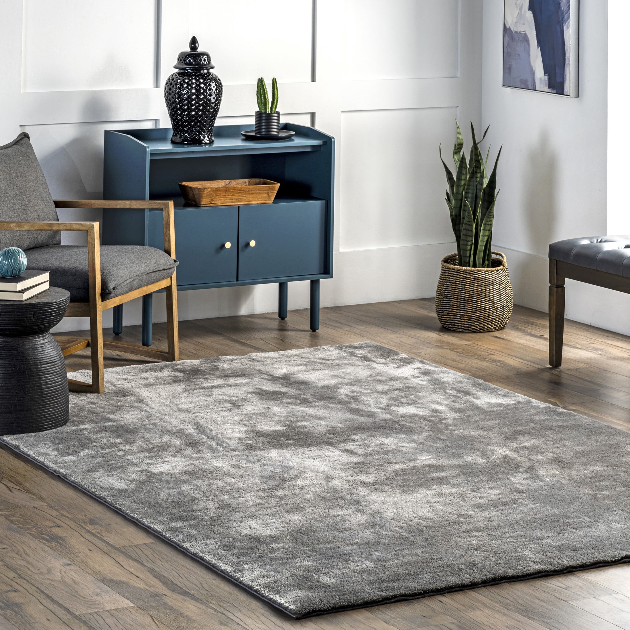 nuLOOM Loni SuperiorWash Solid Machine Washable Shag Area Rug, 6' x 9', Loni Dark Grey