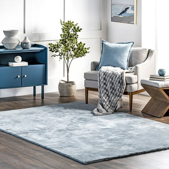 nuLOOM Loni SuperiorWash Solid Machine Washable Shag Area Rug, 6' x 9', Loni Light Blue