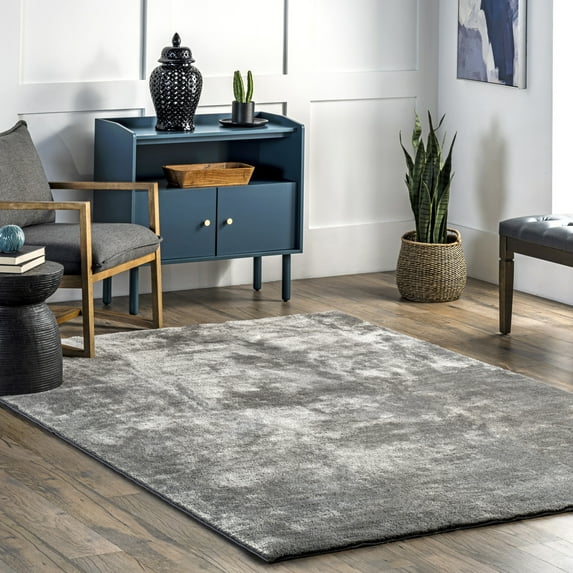 nuLOOM Loni SuperiorWash Solid Machine Washable Shag Area Rug, 8' x 10', Loni Dark Grey