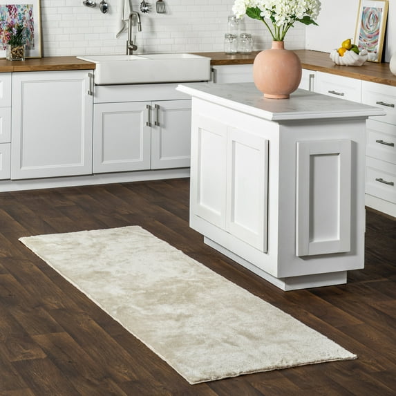 nuLOOM Loni SuperiorWash Solid Machine Washable Shag Area Rug, 2' 6" x 10', Runner, Loni Cream