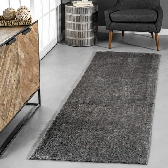 nuLOOM Loni SuperiorWash Solid Machine Washable Shag Area Rug, 2' 6" x 10', Runner, Loni Dark Grey