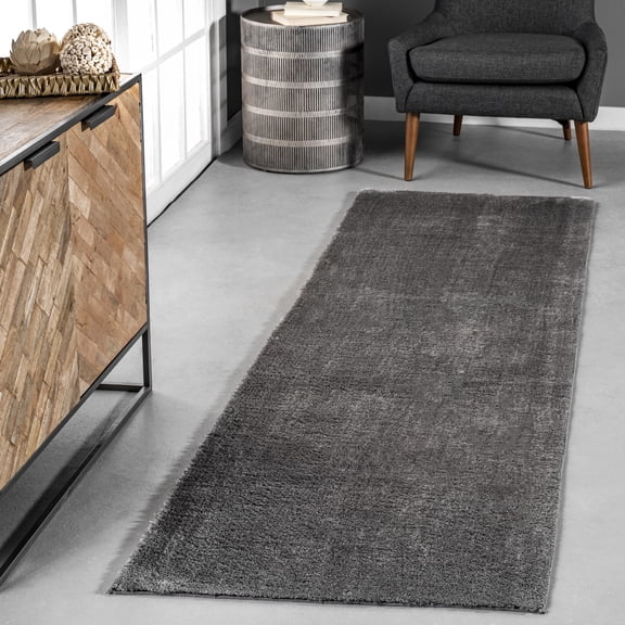 nuLOOM Loni SuperiorWash Solid Machine Washable Shag Area Rug, 2' 6" x 10', Runner, Loni Dark Grey