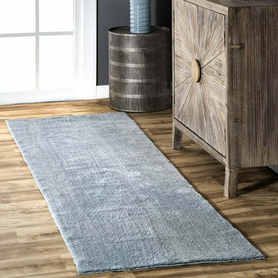 nuLOOM Loni SuperiorWash Solid Machine Washable Shag Area Rug, 2' 6" x 10', Runner, Loni Light Blue