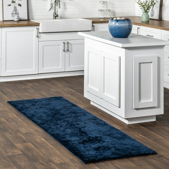 nuLOOM Loni SuperiorWash Solid Machine Washable Shag Area Rug, 2' 6" x 8', Runner, Loni Navy