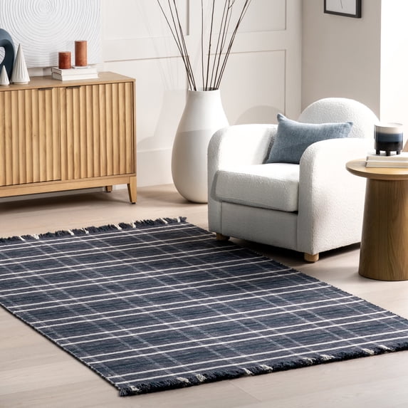 nuLOOM Loretta Plaid Wool Fringe Area Rug, 5' x 8', Blue