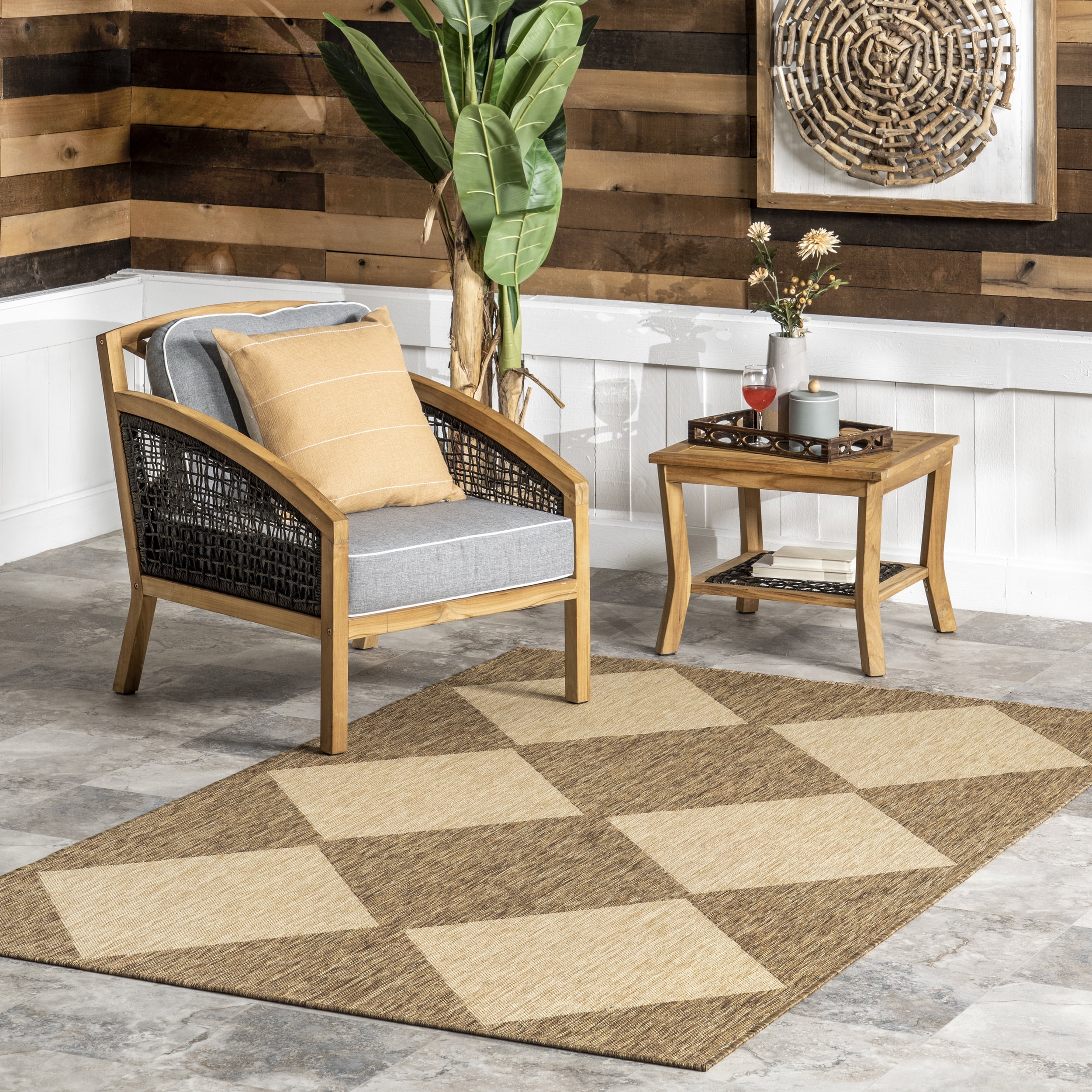 Beige Rectangular Stain-Resistant Synthetic Area Rug, 5x8 Feet