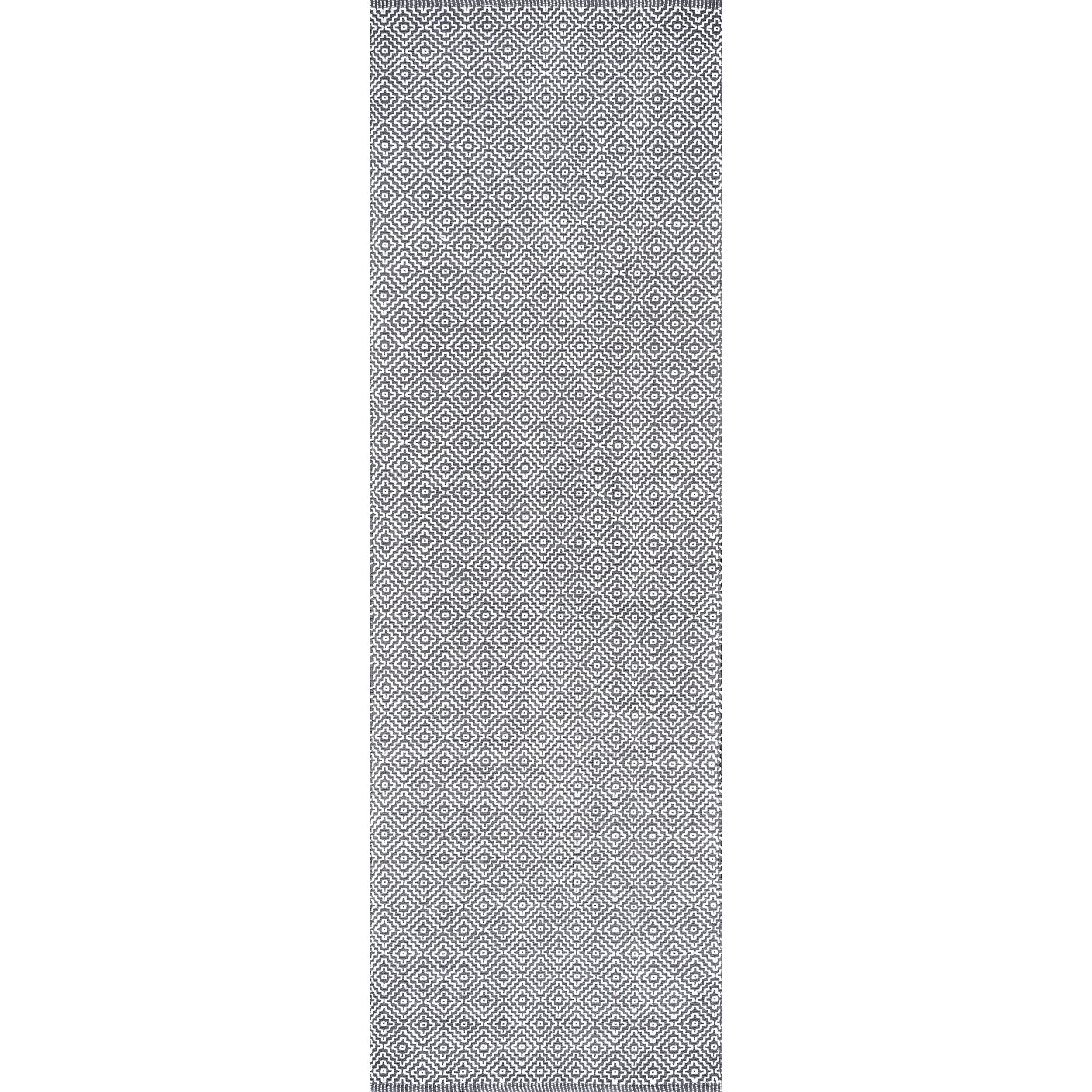 Gray Geometric Tufted Handmade Cotton Runner Rug