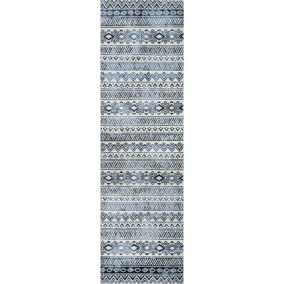 nuLOOM Lucci Machine Washable Aztec Runner Rug, 2' 6" x 8', Blue