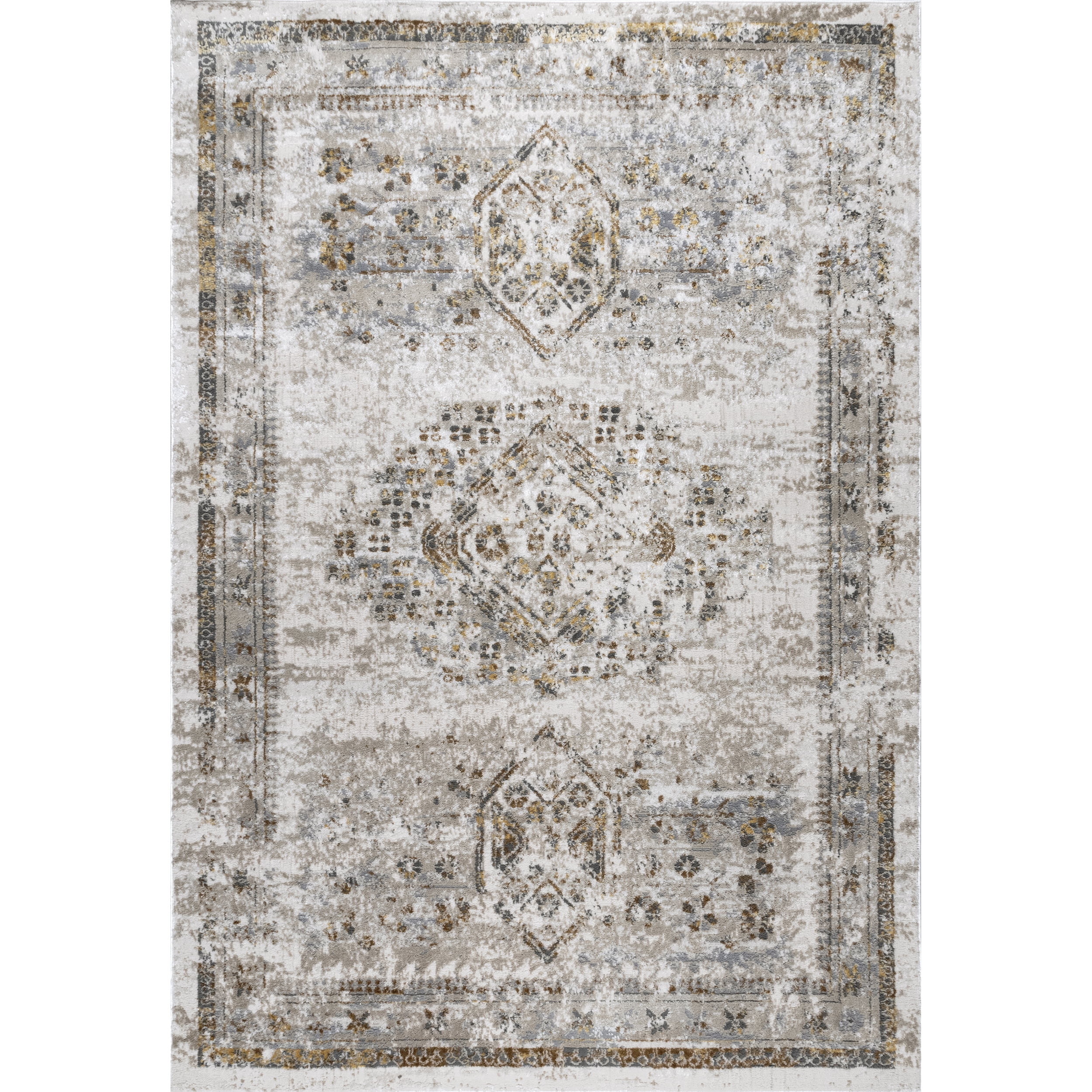 Elegant Faded Medallion 4' x 6' Beige Synthetic Area Rug