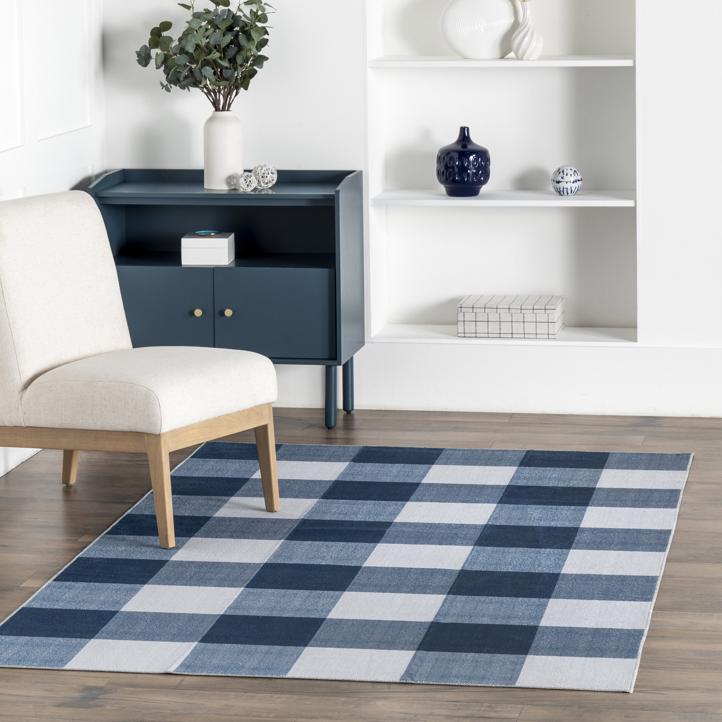 nuLOOM Lucy Machine Washable Farmhouse Buffalo Plaid Area Rug, 8' x 10', Blue