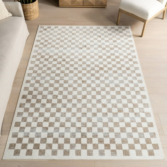 nuLOOM Lulie Checkered Machine Washable Area Rug, 5' x 7' 6", Lulie Beige