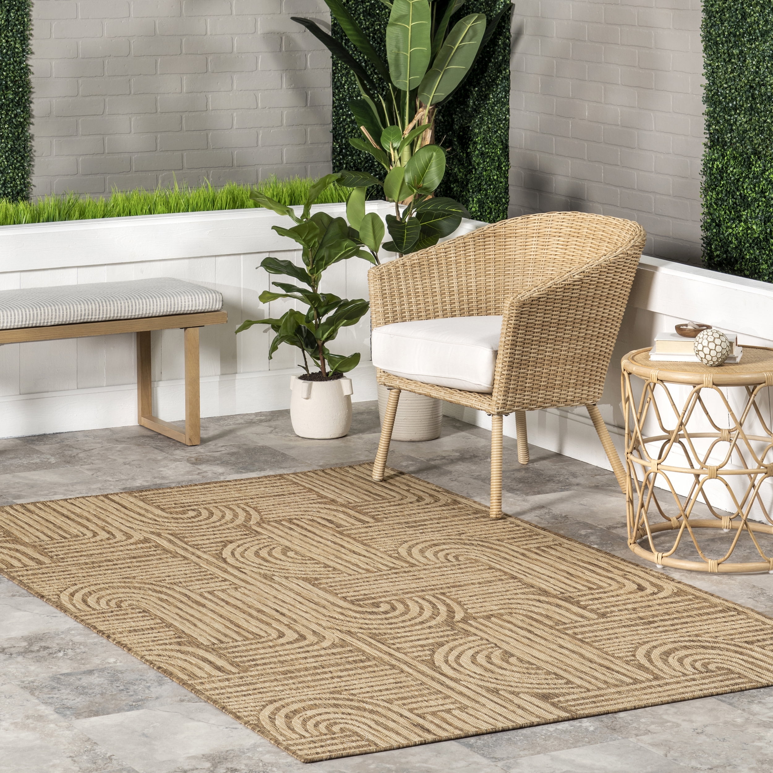 nuLOOM Lynne Abstract Maze Indoor/Outdoor Area Rug, 9' 6" x 12', Beige