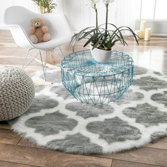 nuLOOM Faux Sheepskin Shaunna Area Rug, 5', Round, Shaunna Grey