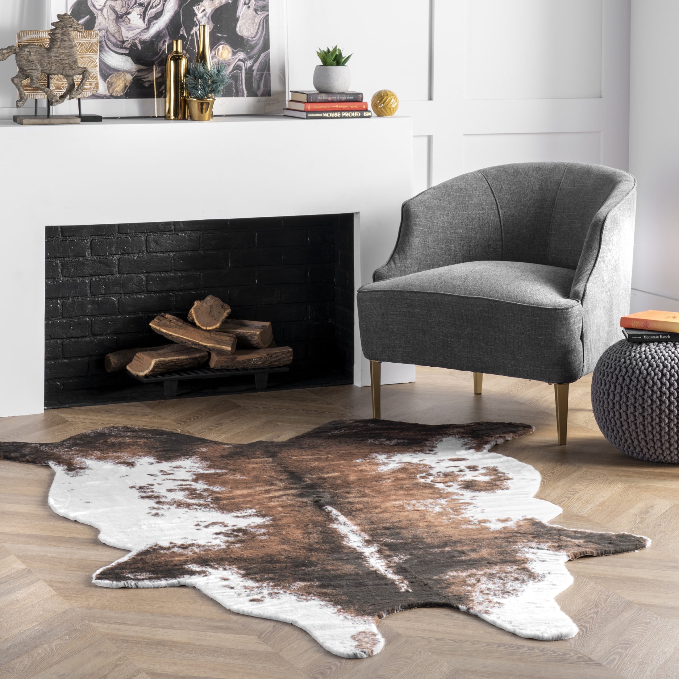 nuLOOM Halina Faux Cowhide Area Rug, 5' x 6' 7", Shaped, Halina Brown