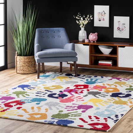 nuLOOM Pinkie Handprint Kids Area Rug, 4' 1" x 6', Pinkie Multicolor