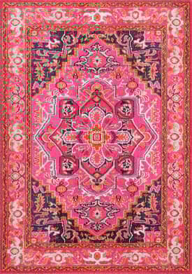 Rosie Pink Round Synthetic Bohemian Area Rug - 4' Diameter