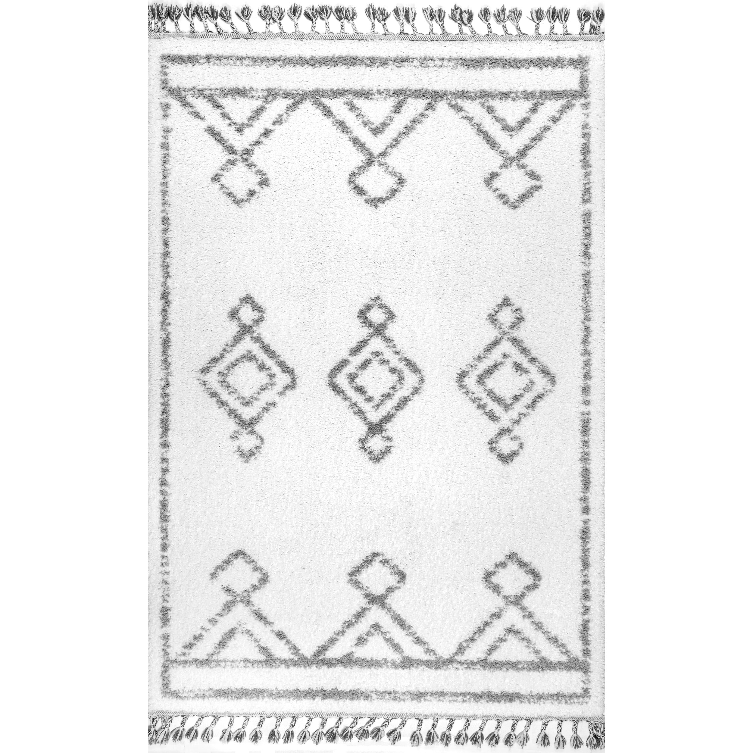 Braided White Shag Rectangular Easy Care Synthetic Rug