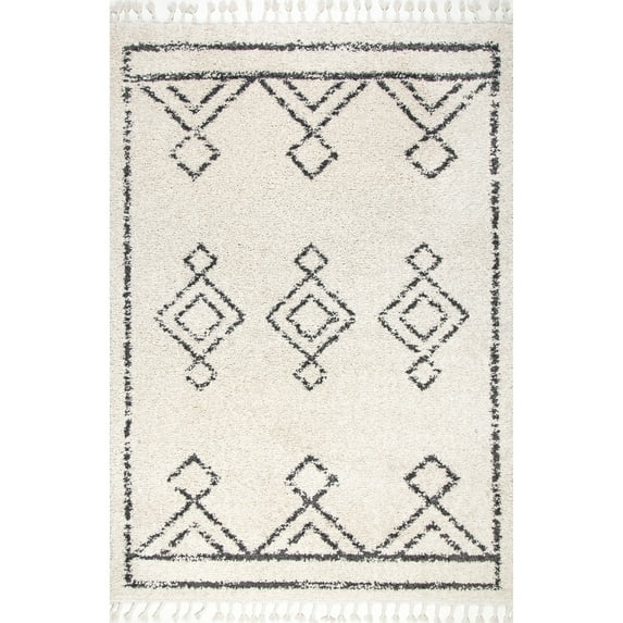 nuLOOM Mackie Moroccan Diamond Tassel Shag Area Rug, 8' x 11', Off White