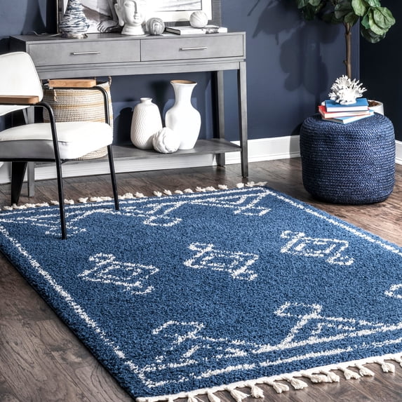 nuLOOM Mackie Moroccan Tasseled Shag Area Rug, 10' x 14', Blue