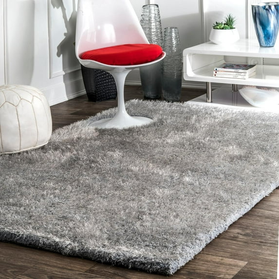 nuLOOM Maginifique Hand Tufted Shag Area Rug, 5' x 8', Light Gray