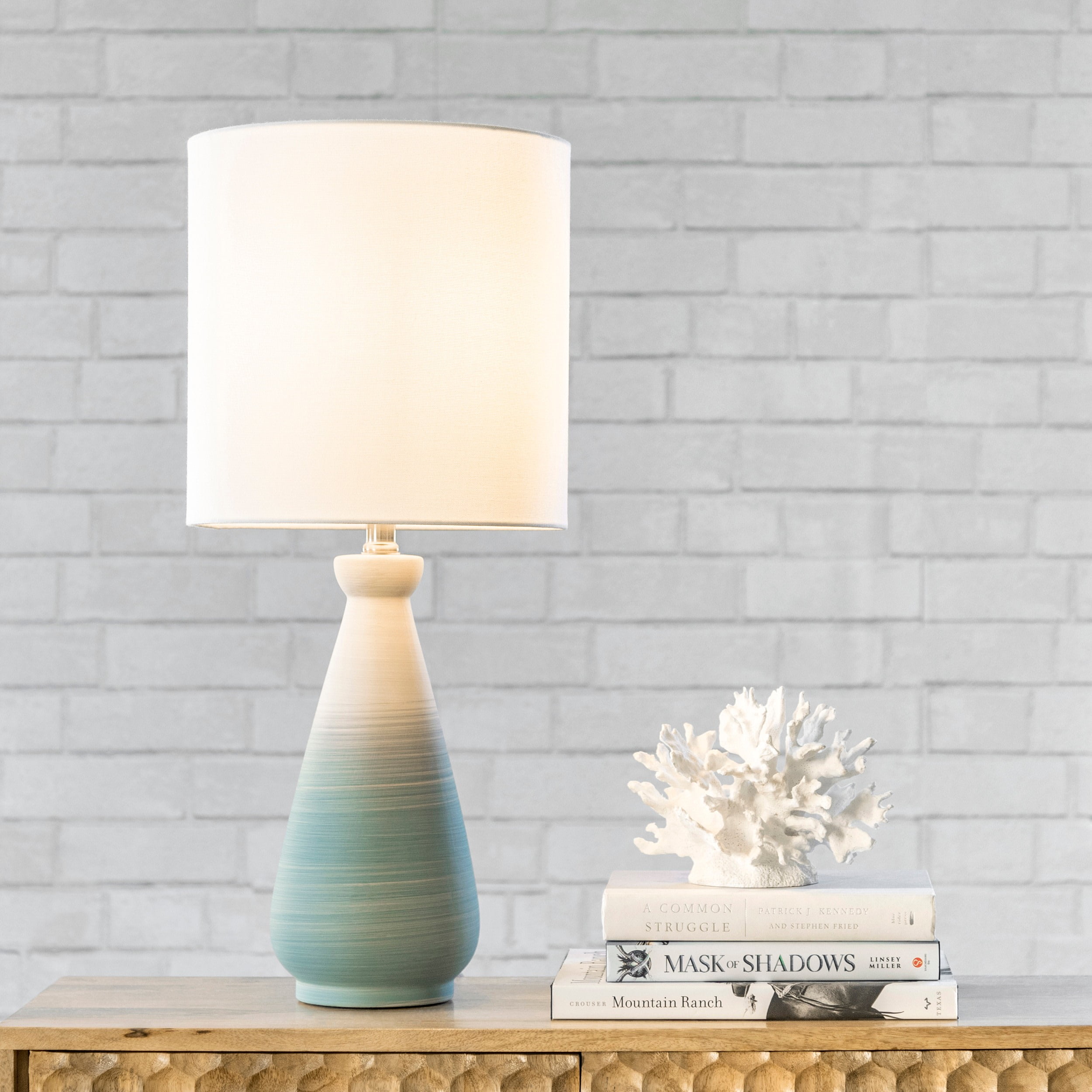 Magnolia 25" Green and White Ceramic Table Lamp with Linen Shade