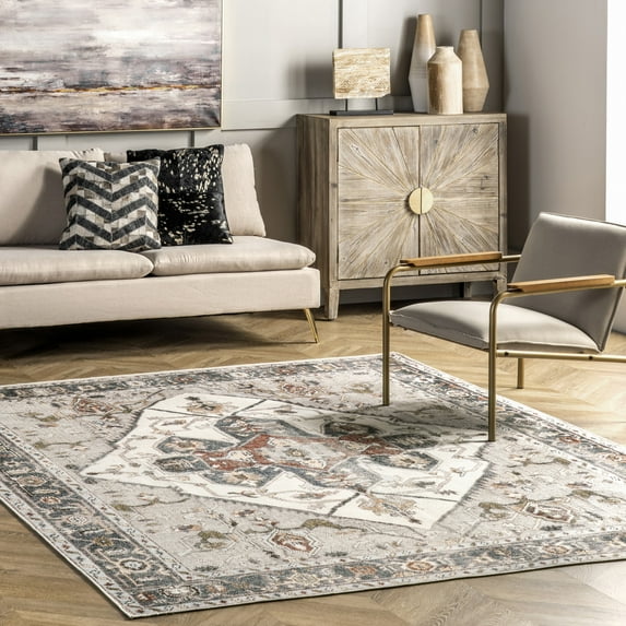 nuLOOM Mali SpinClean Machine Washable Traditional Medallion Area Rug, 8' x 10', Mali Beige