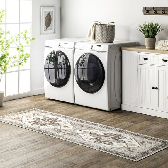 nuLOOM Mali SpinClean Machine Washable Traditional Medallion Area Rug, 2' 6" x 6', Runner, Mali Beige