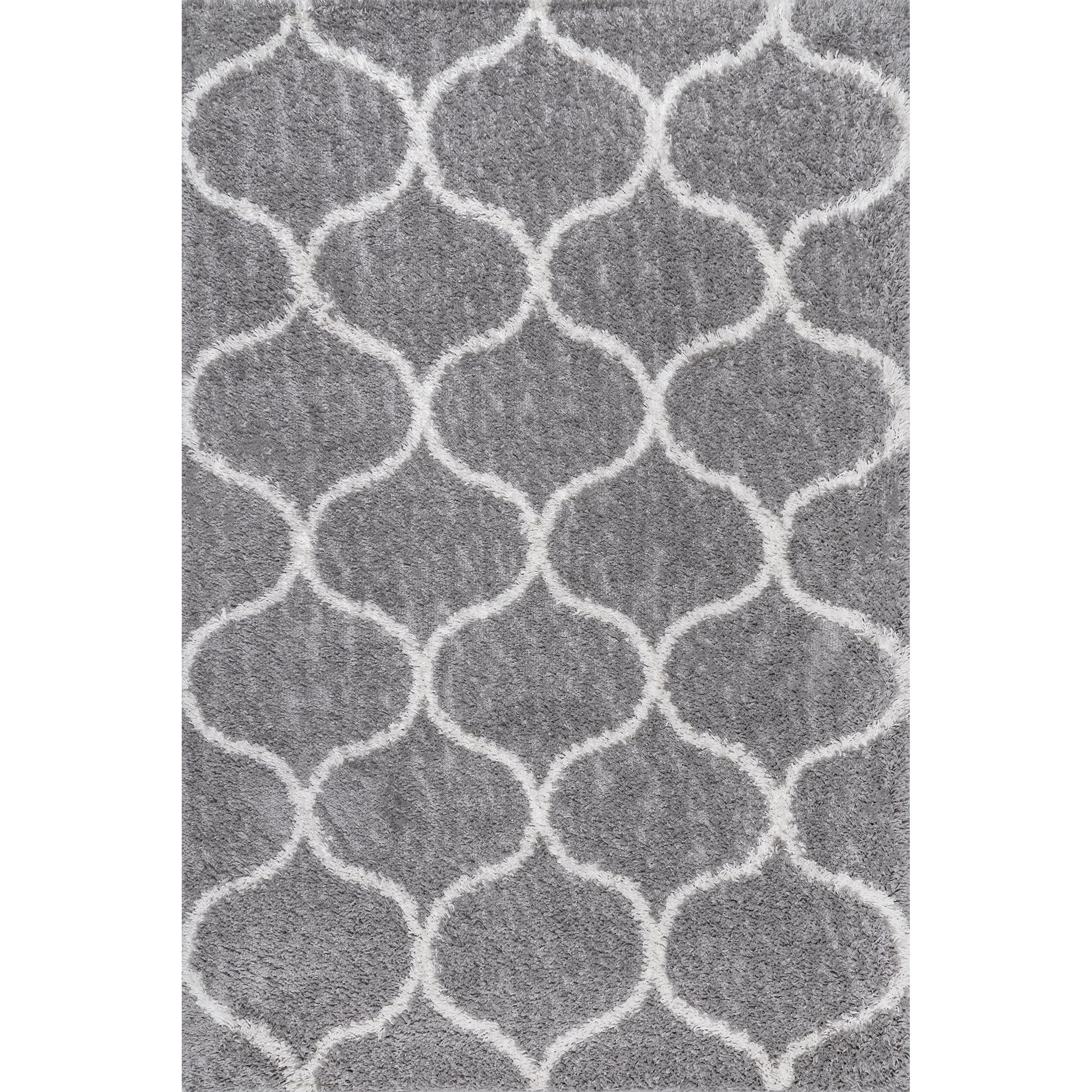 Gray Geometric Trellis Shag Area Rug, 4' x 6', Synthetic