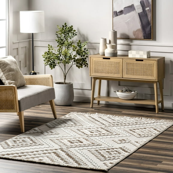 nuLOOM Marceline Colorful Modern Diamond Fringe Area Rug, 4' x 6', Marceline Ivory