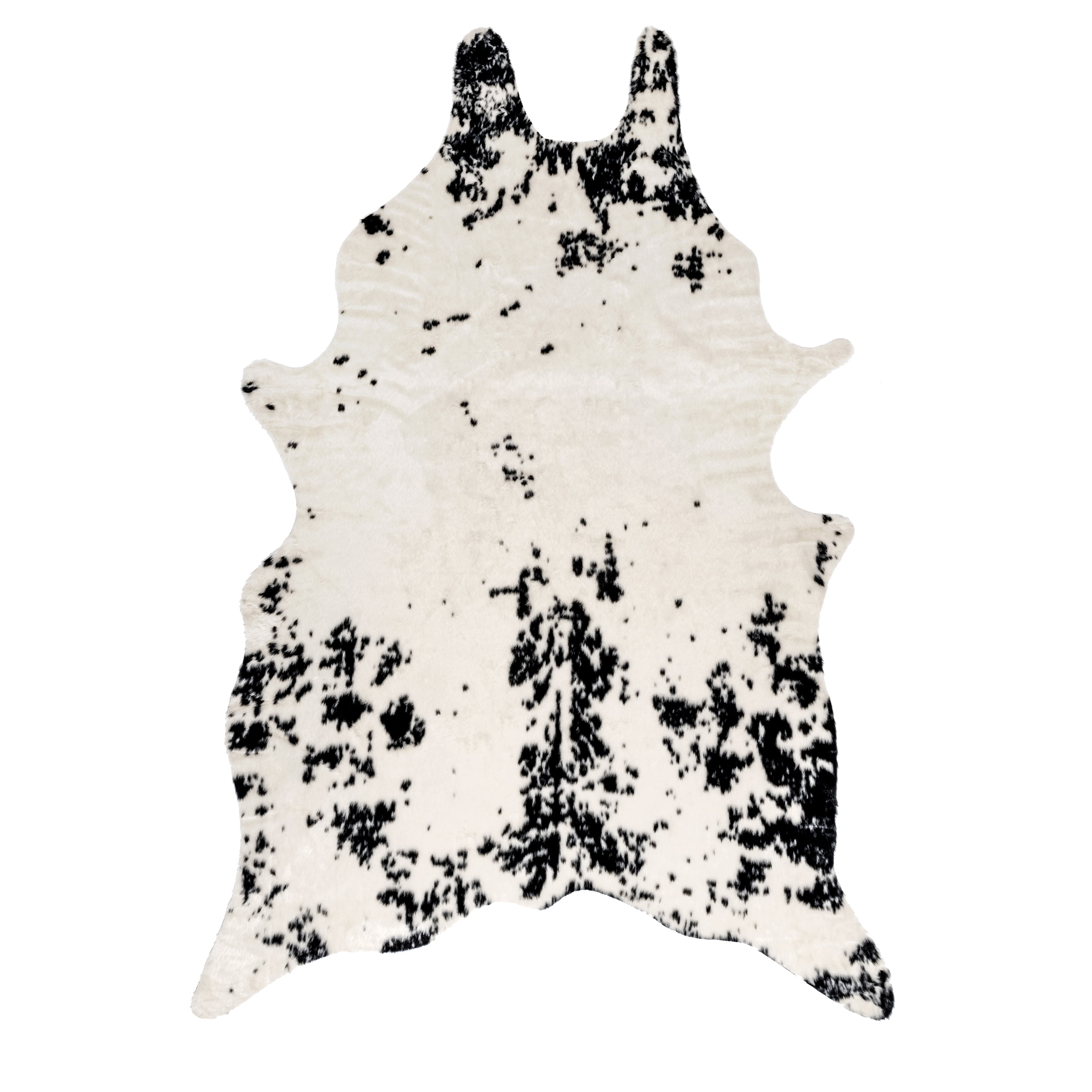Black and Ivory Tufted Synthetic Cowhide Shaped Area Rug
