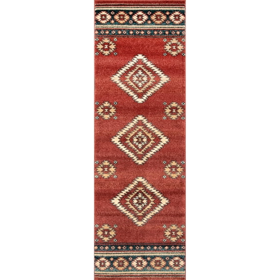 nuLOOM Margene Tribal Diamond Runner Rug, 2' 6" x 6', Red