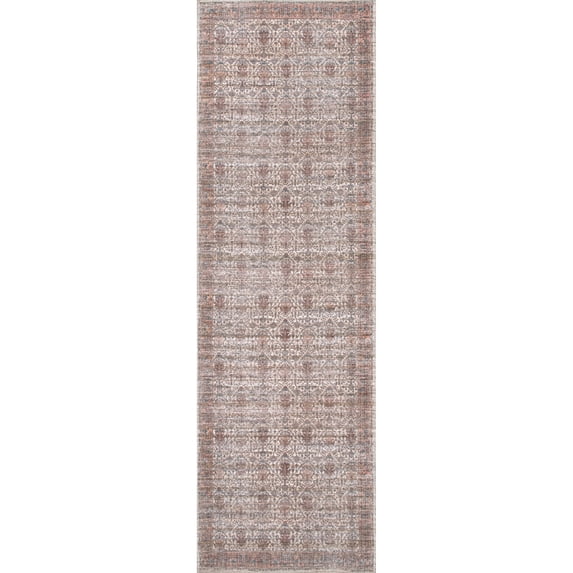 nuLOOM Marilyn Machine Washable Distressed Persian Border Runner Rug, 2' 8" x 8', Rust