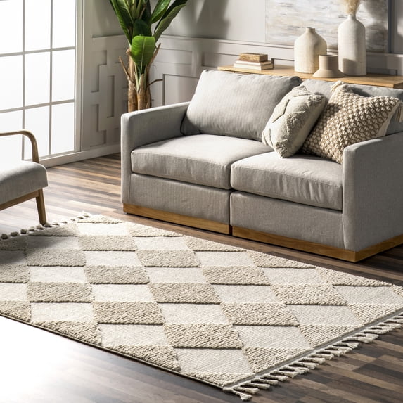 nuLOOM Marissa High/Low Diamond Tassel Area Rug, 8' x 8', Square, Marissa Beige