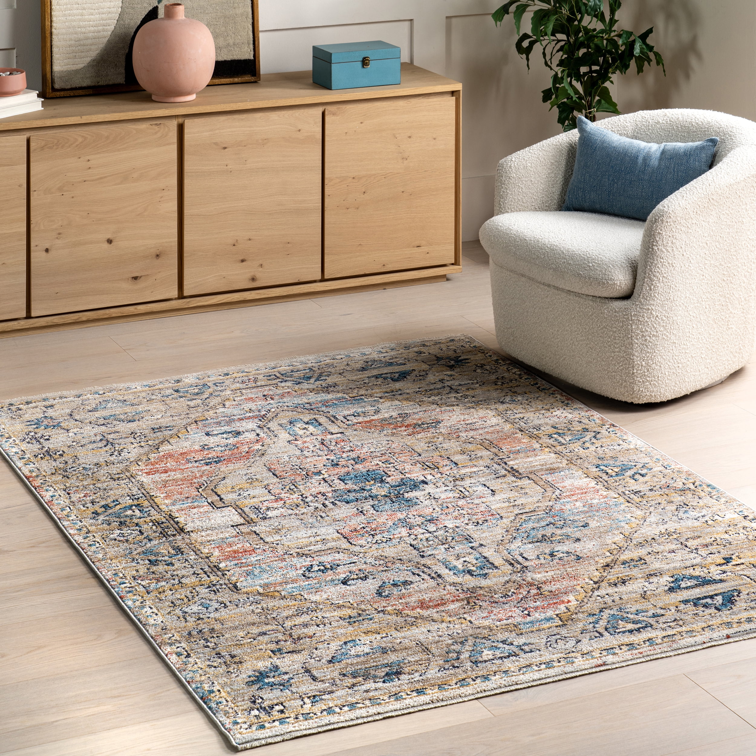 Blue Traditional Medallion Fringe Area Rug 2' 6" x 6'