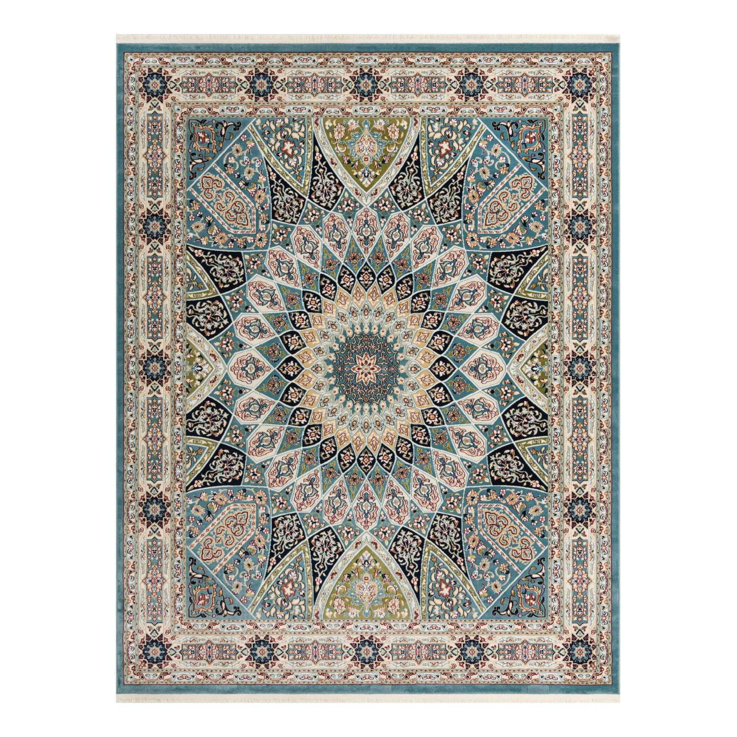Beige and Blue Medallion Synthetic 4' x 6' Area Rug