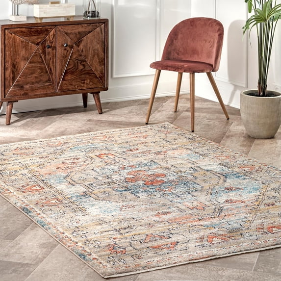 nuLOOM Marley Traditional Medallion Fringe Beige 3' x 5' Transitional Area Rug