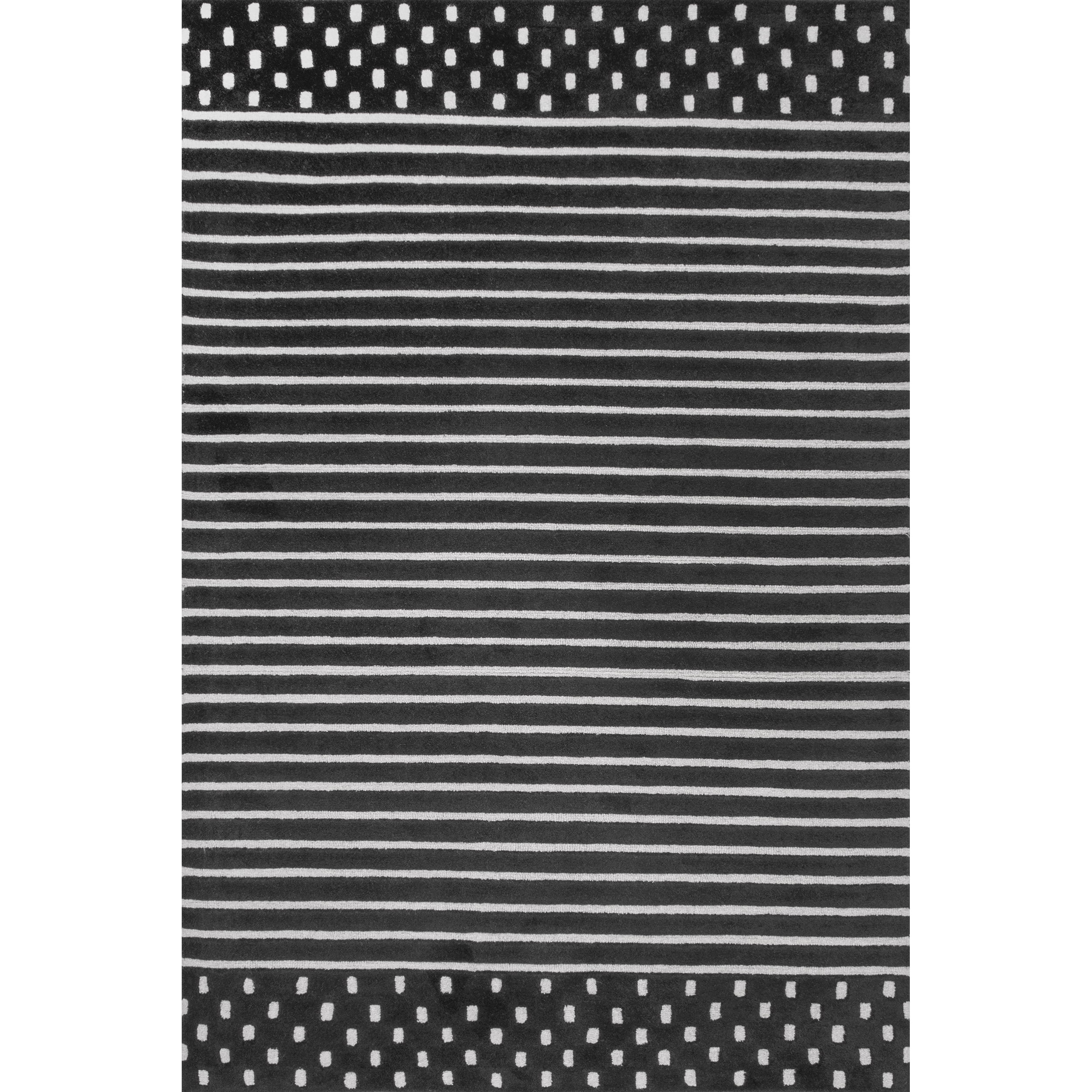 Charcoal and White Striped Wool 9' x 12' Handmade Area Rug
