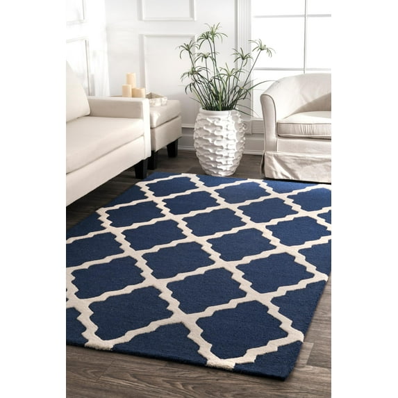 nuLOOM Marrakech Trellis Wool Area Rug, 4' x 6', Navy