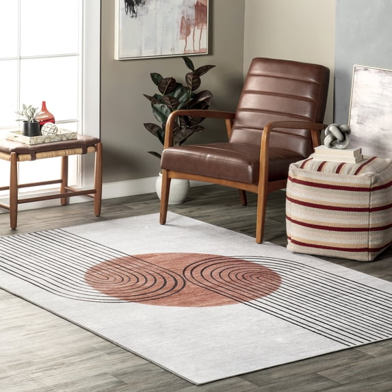 nuLOOM Martine Abstract Sun Machine Washable Area Rug, 6', Round, Burnt Orange
