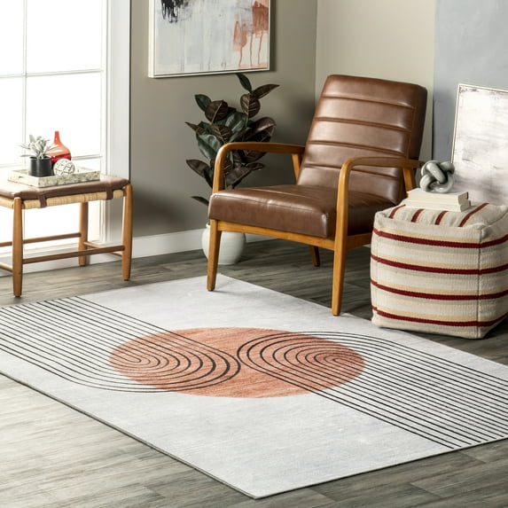 nuLOOM Martine Abstract Sun Machine Washable Area Rug, 6' x 9', Dusty White